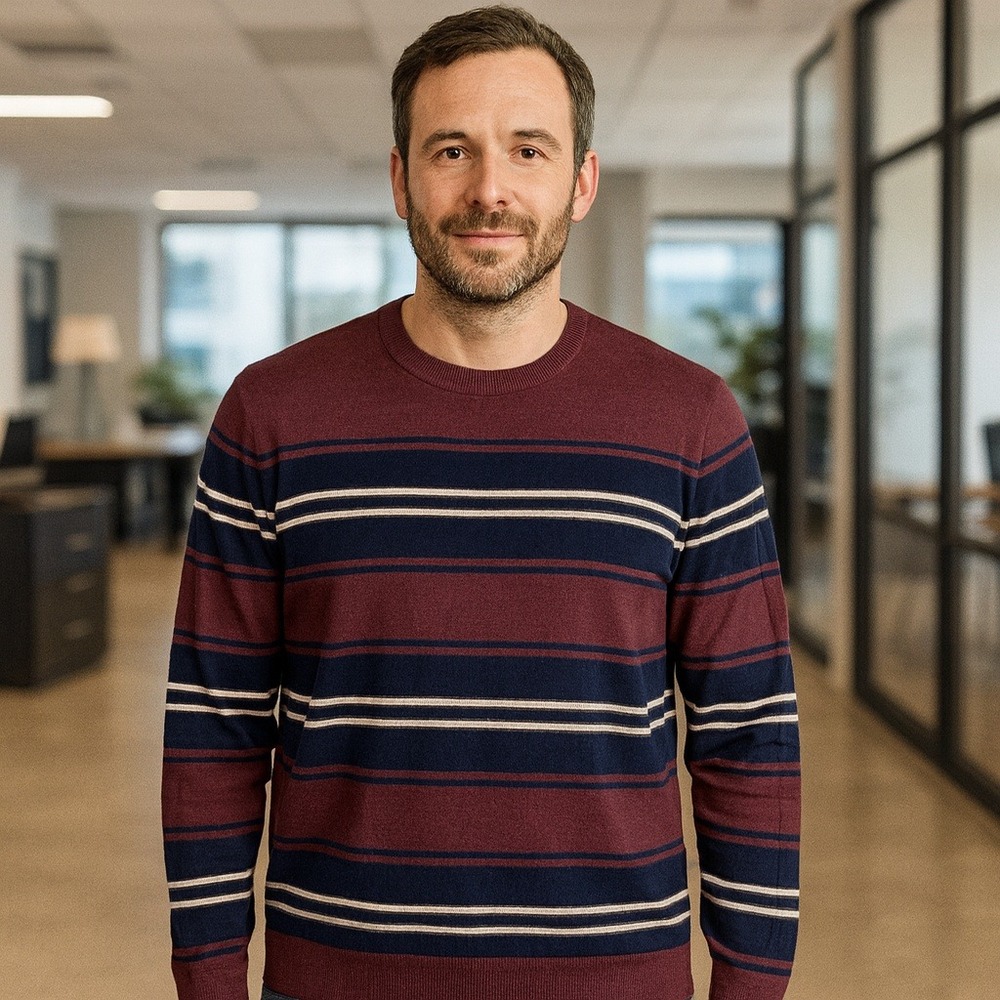 Banana Republic L Maroon‎ Navy Striped Sweater Cotton Nylon Crewneck Classic Fit
